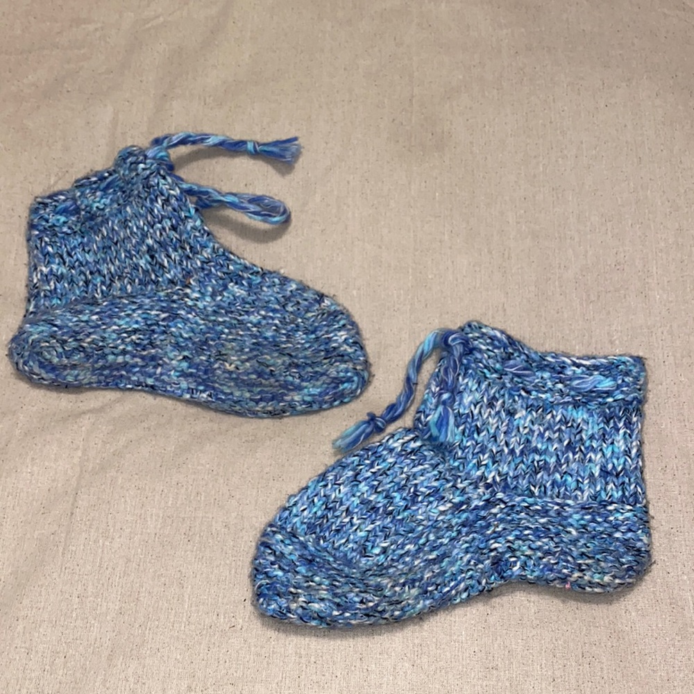 Handmade Knit Blue and White Slippers
